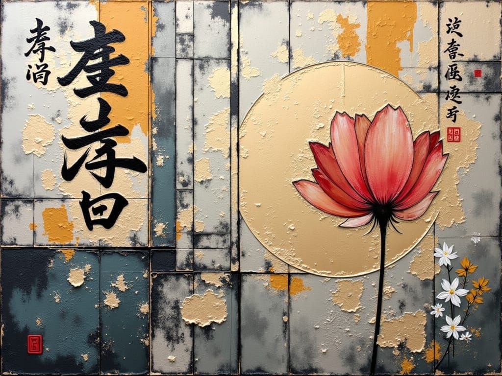 Textured impasto oil glazed layered, eighties Eros, Geometri...