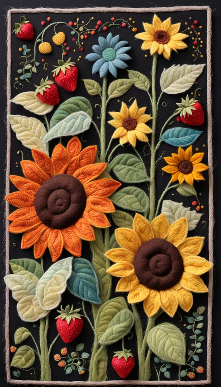 Vibrant Embroidered Farmstand Textile Art