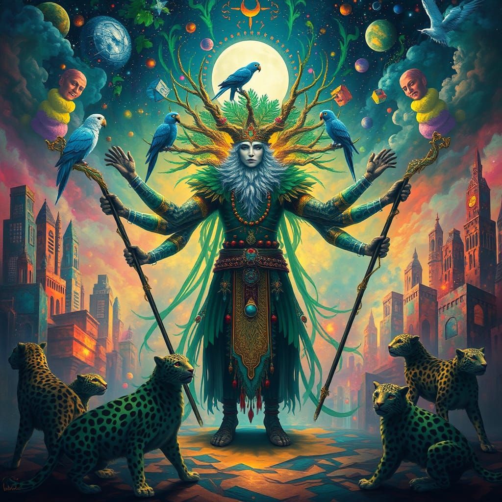 Surreal Leopard Shaman in Cities of Light