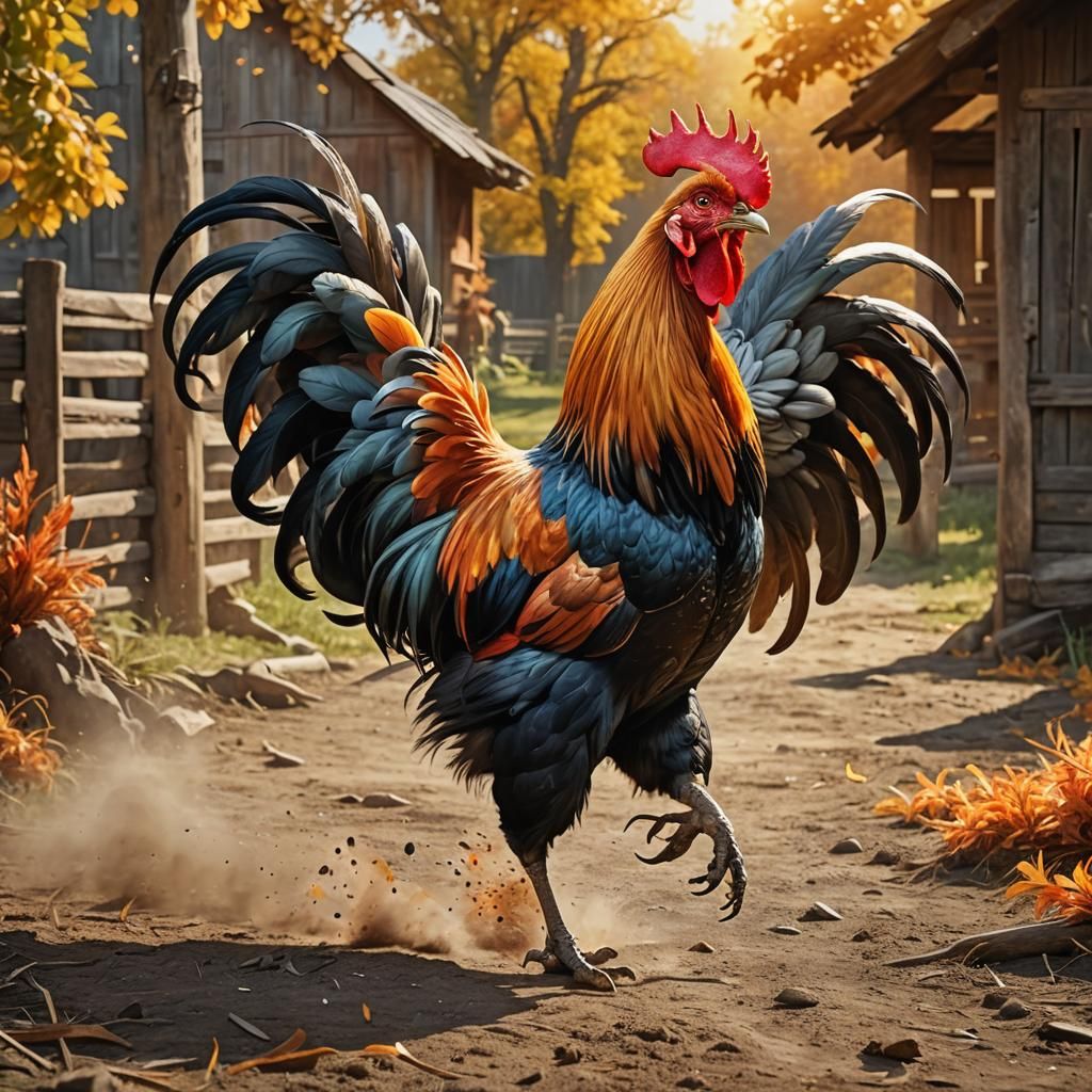 Dynamic Rooster in Motion: Matte Painting