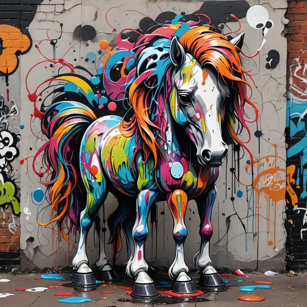 Graffiti Pony in Colorful Street Art Style