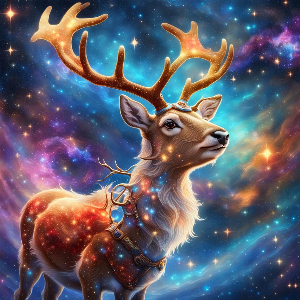 Rudolph in Starry Galaxy with Glowing Antlers