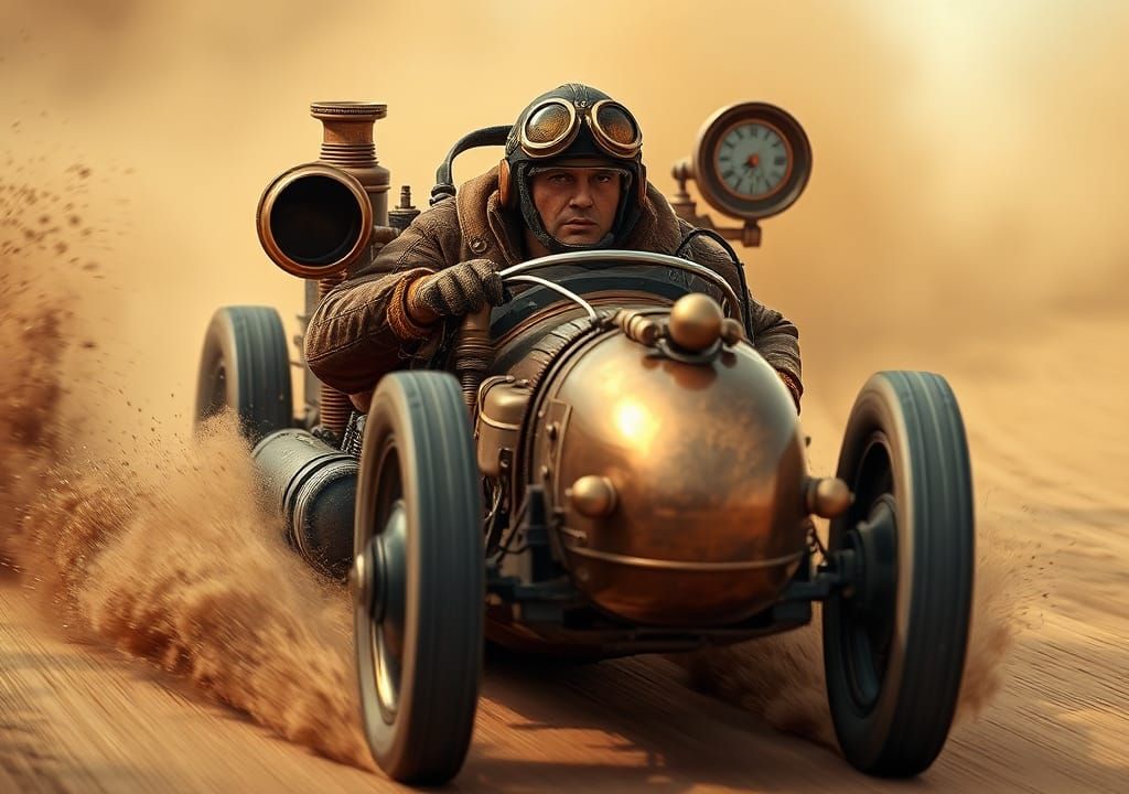 1930s Steampunk Race Car in Vintage Photo Style