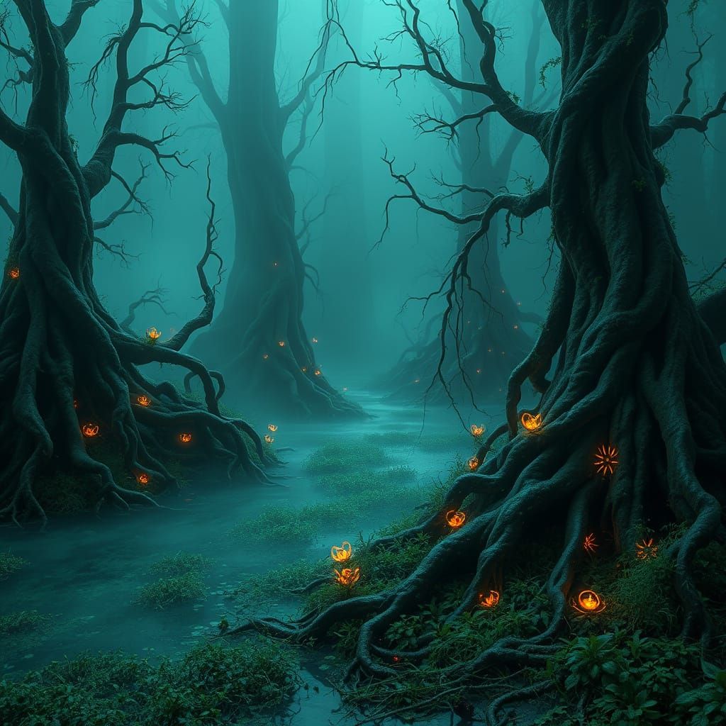 Ethereal Turf Swamps with Iridescent Flora