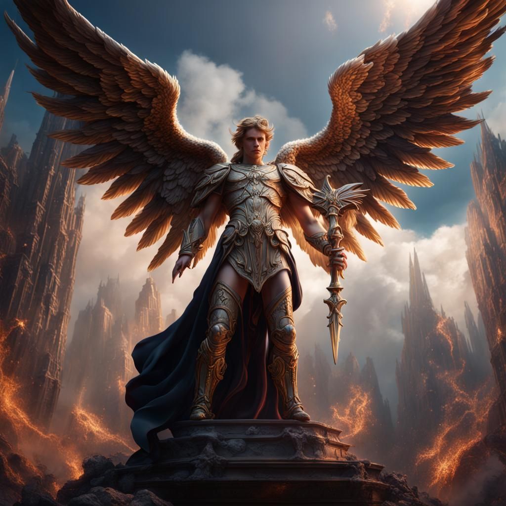 Archangel Michael Banishing Lucifer in Detailed Matte Painti...