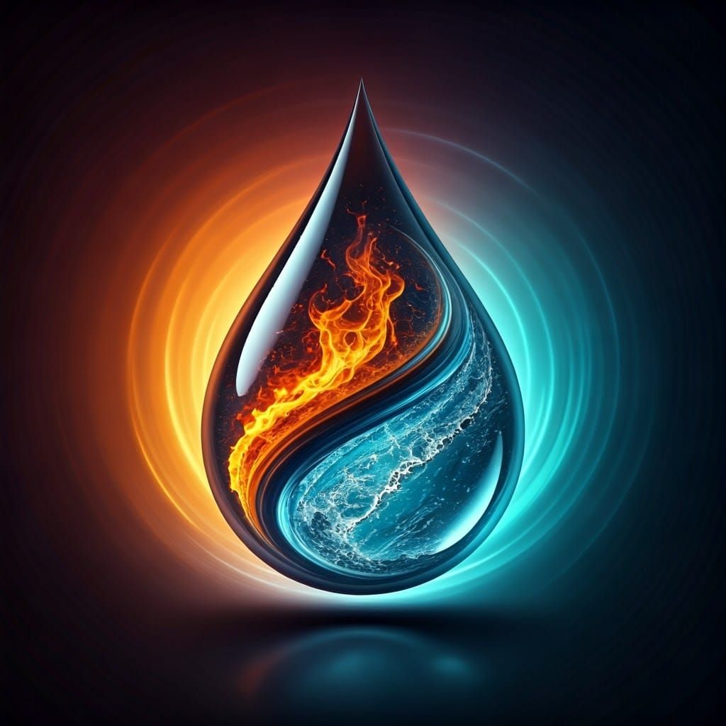 Elemental Vortex in Glass Droplet: 3D Rendered Concept Art