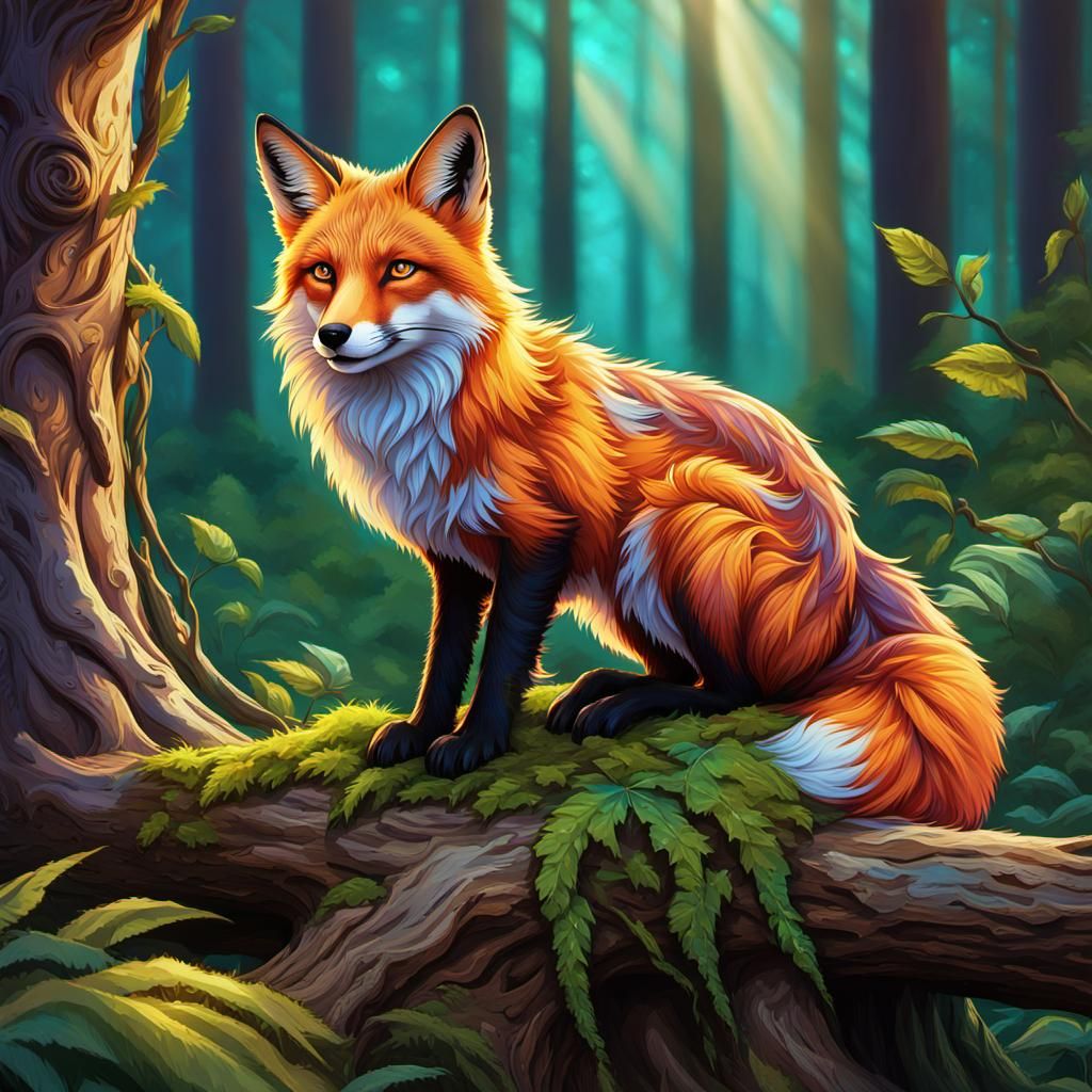 Spring Fox Portrait in Vibrant Digital Art