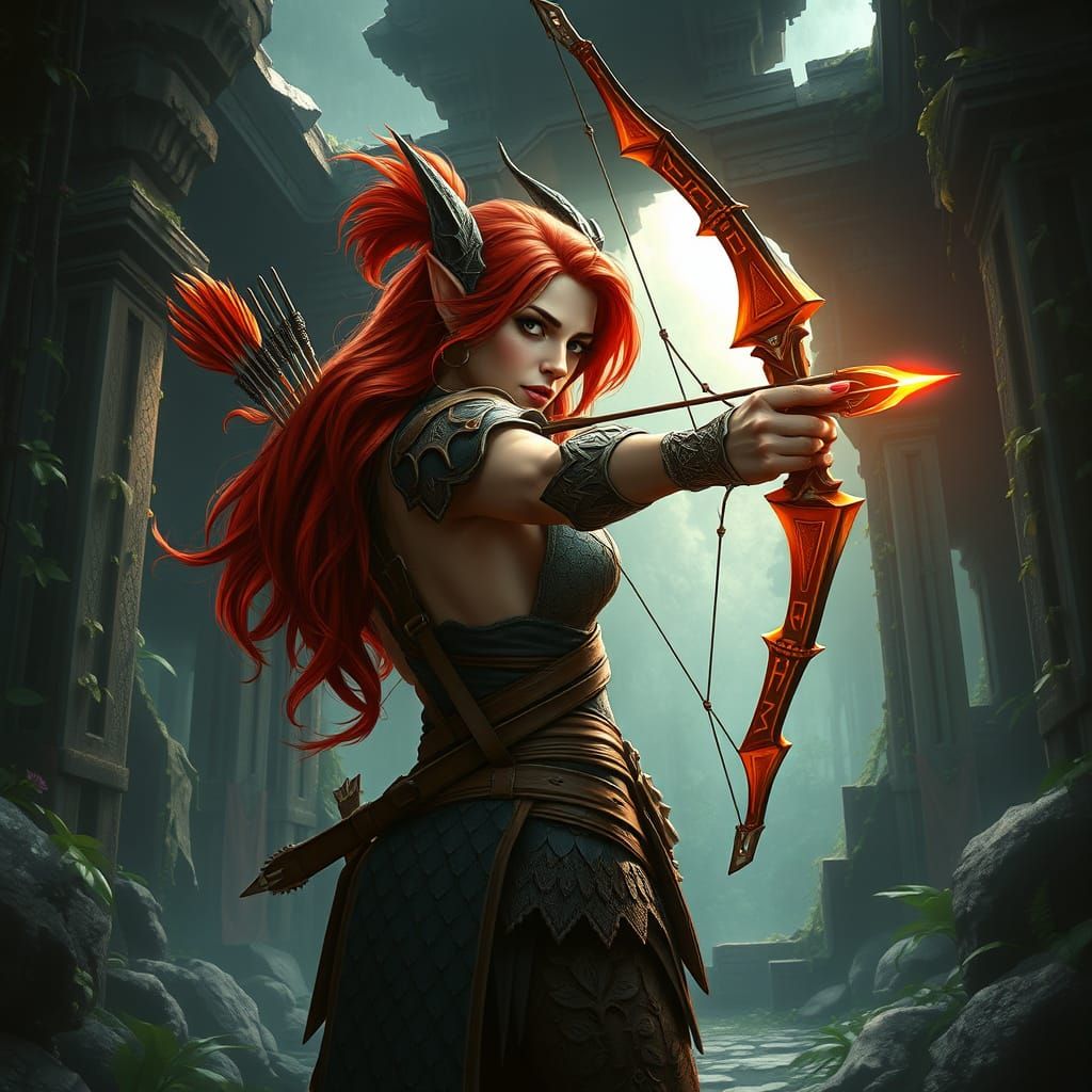 Elven Huntress in Dragonscale Armor, Digital Painting