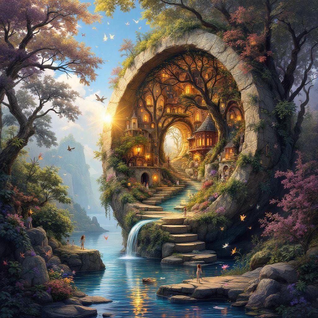 Magical Fairy Village Inside Ancient Tree