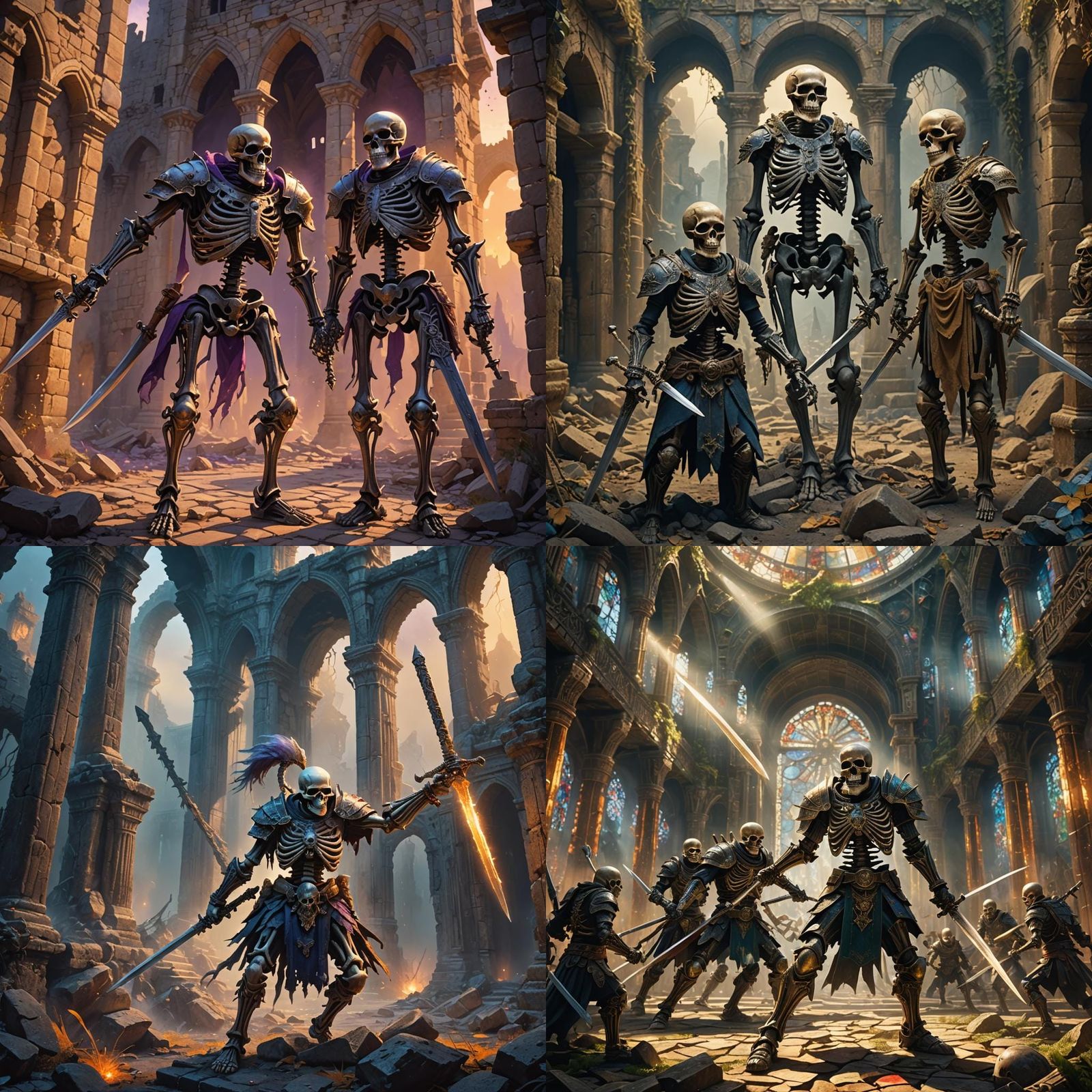 Fantastical Skeletons with Swords in Detailed Matte Painting