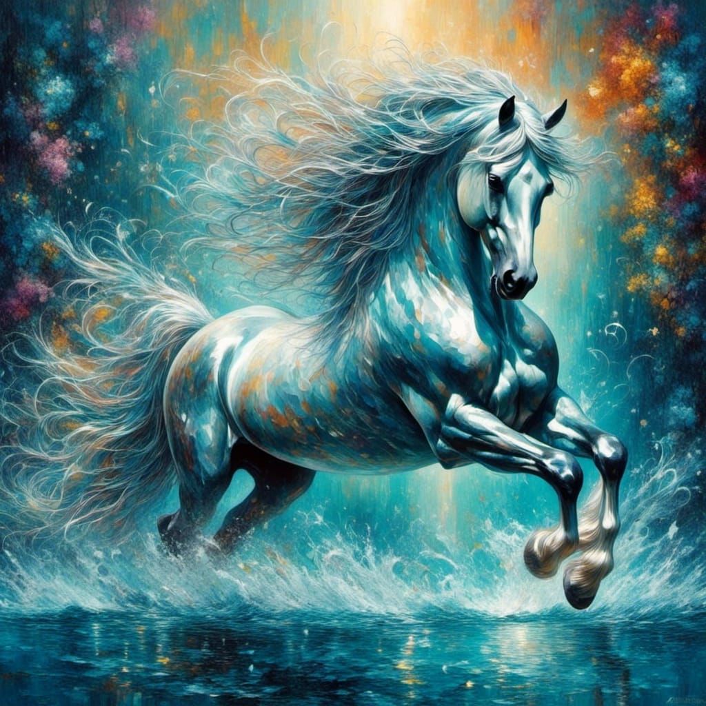 Mystical Wild Horse Surrounded by Elemental Energy