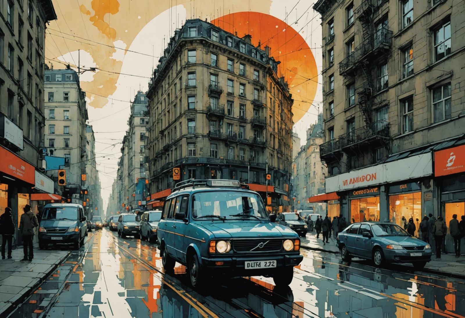 Gothic Goddess Amidst Urban Sunset