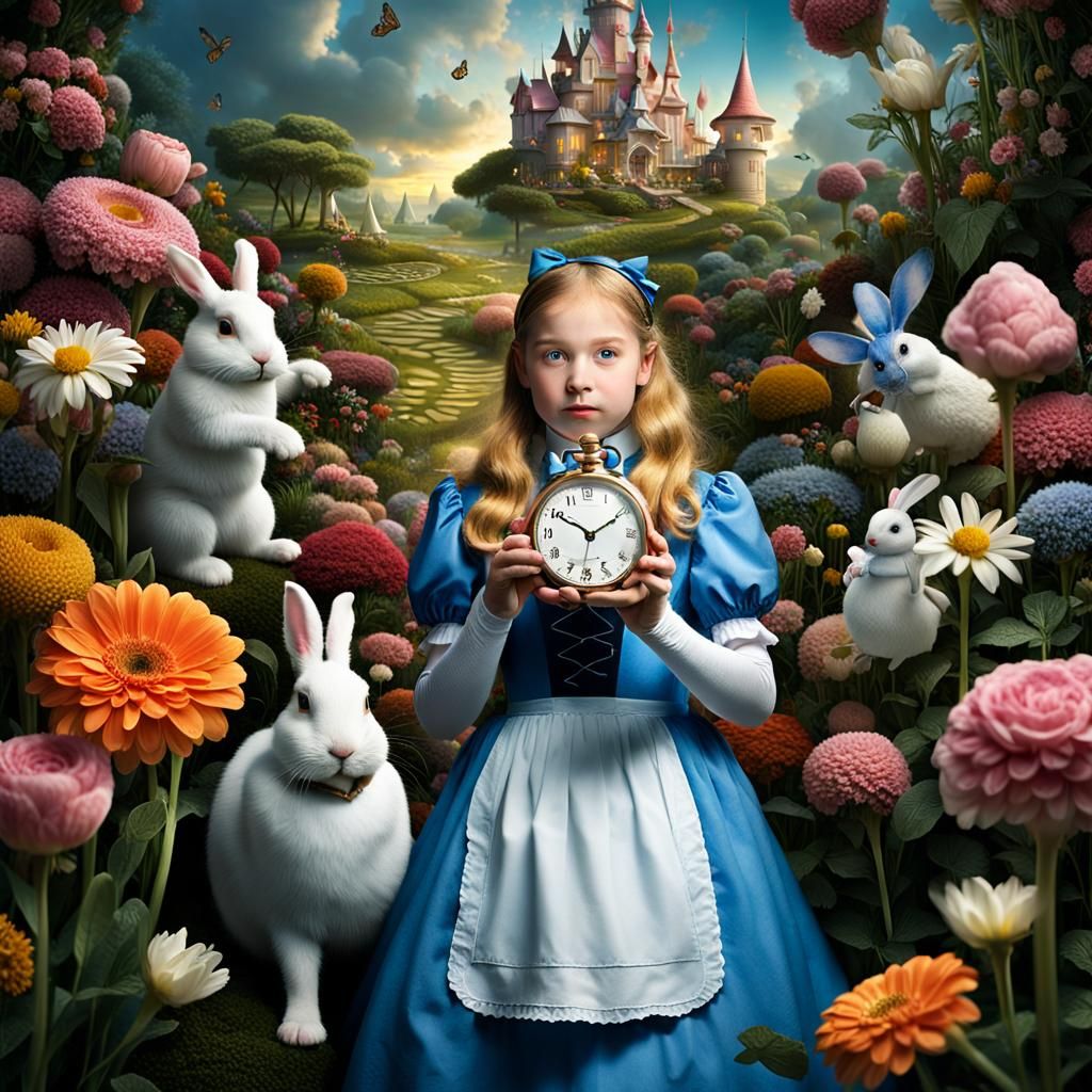 Alice in Wonderland Portrait with Singing Flowers