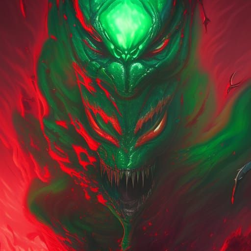 Venomous Green Creature with Red Eyes, Detailed Matte Painti...
