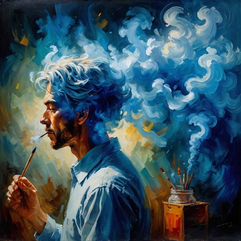 Artist's Creative Struggle: An Expressive Oil Painting