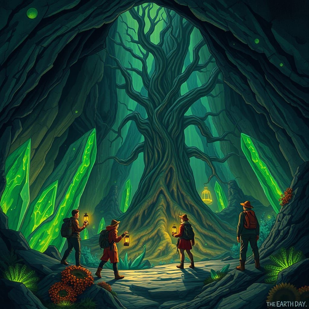 Glowing Crystal Cave Discovery in Fantasy Art Style