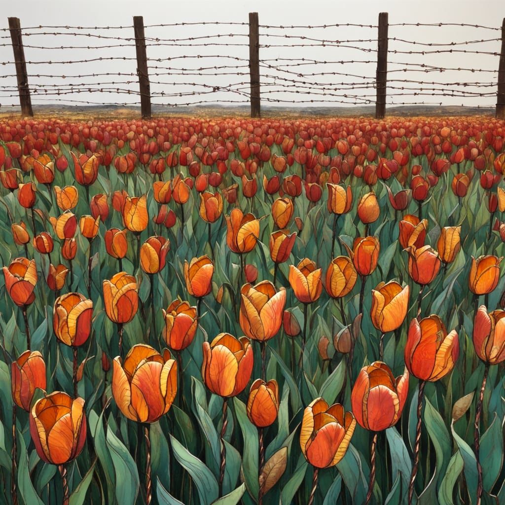 Barbed Wire Tulip Field with Brass and Copper
