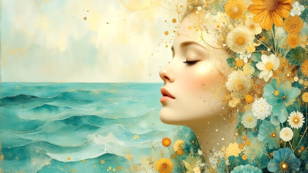 Meditative Woman by the Ocean in Pastel Colors