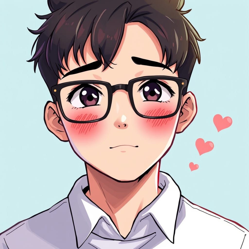 Charming Anime Boy with Bright Red Blush