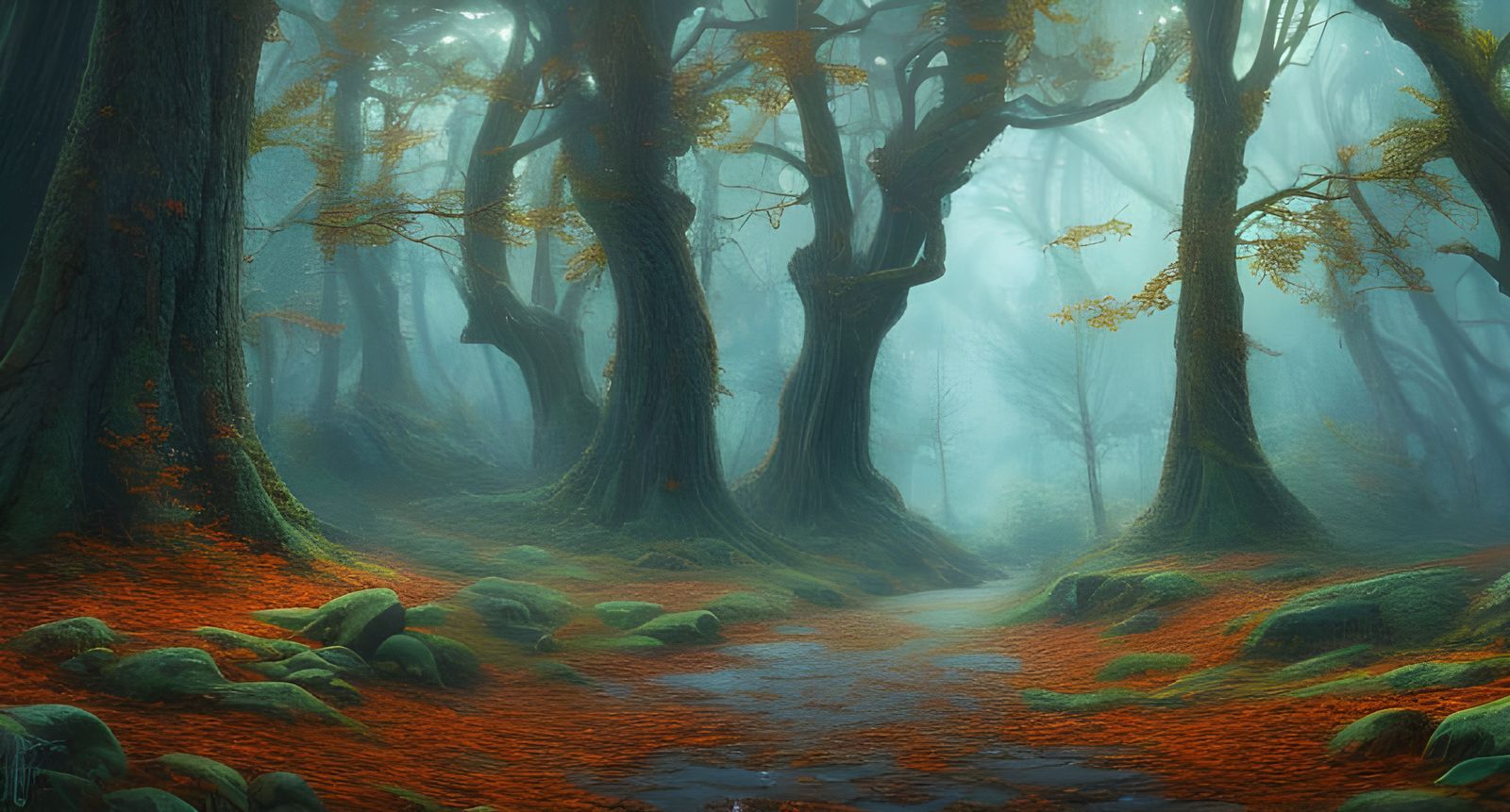 Magical Autumn Forest Landscape in Hyper-Realistic Style