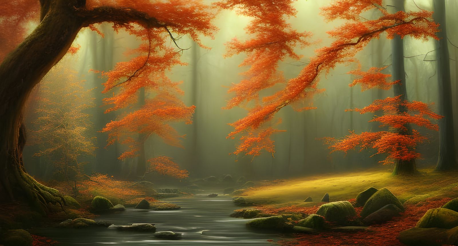 Magical Autumn Forest Landscape in Hyper-Realistic Style
