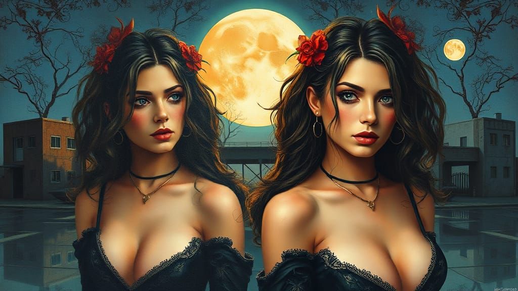 Surreal Symmetrical Fantasy Portrait in Watercolor Style