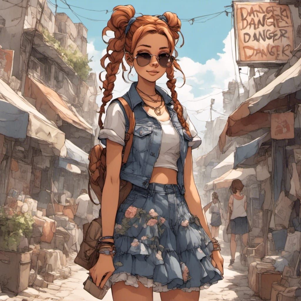 Fox-girl VIXEN wearing braided pigtails, sunglasses
