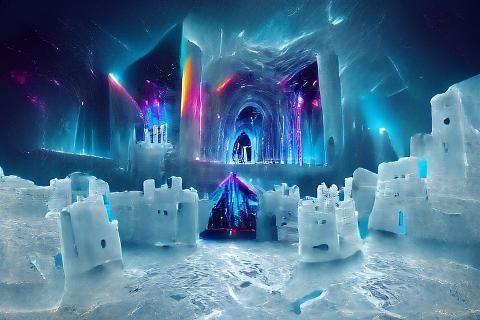 Holographic Ice Castle in Blizzard, Astral Illustration