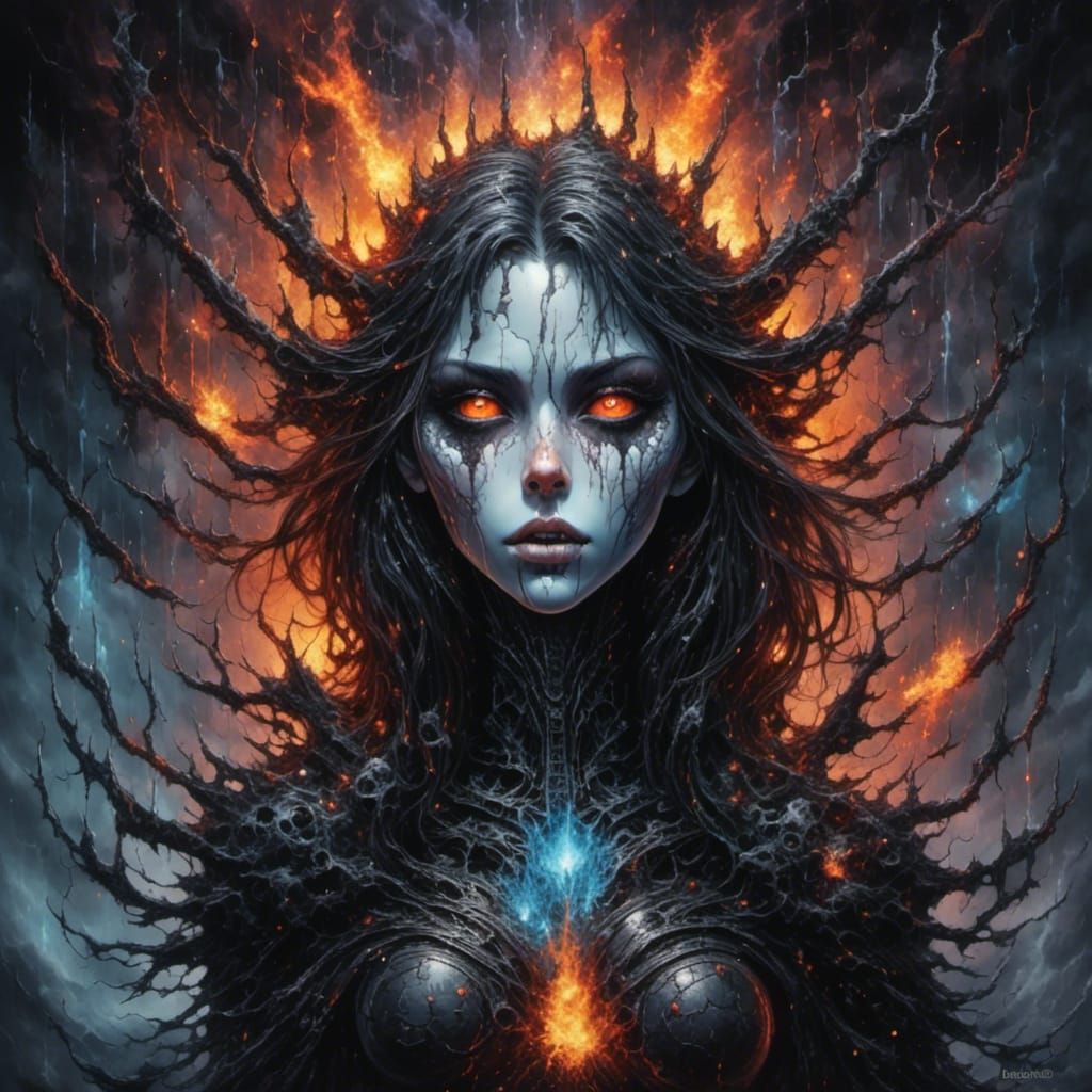 Steampunk Android with Liquid Pour Painting Effect