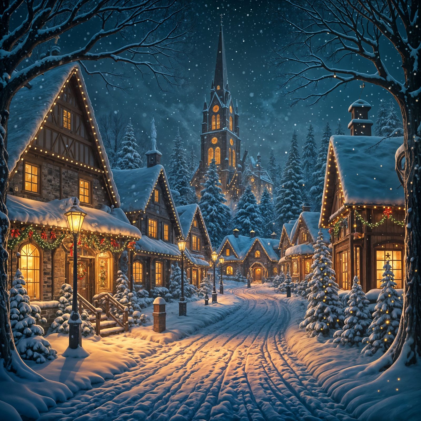 Whimsical Winter Wonderland Under Starry Skies