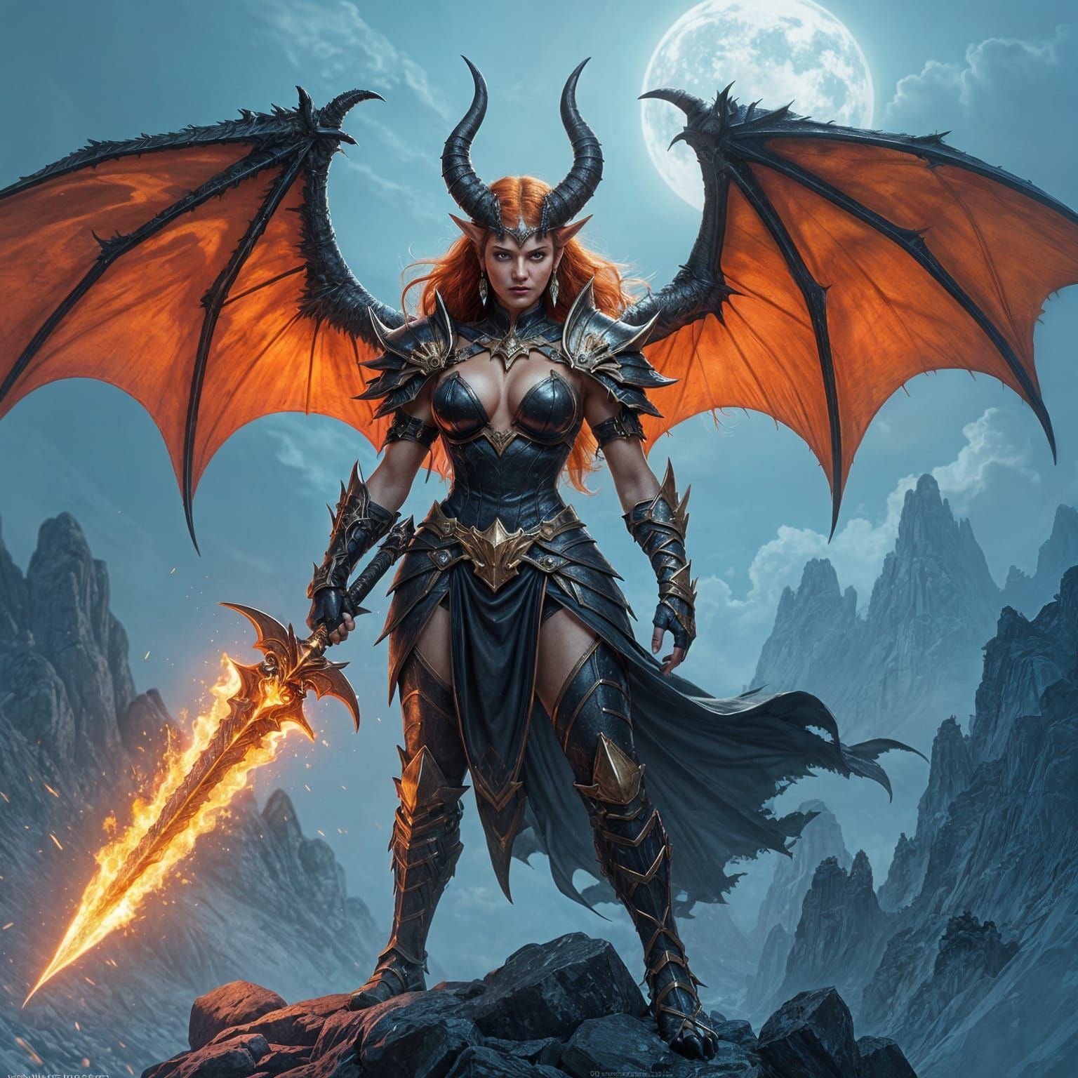 Demonic Warrior Queen on Mountain Peak