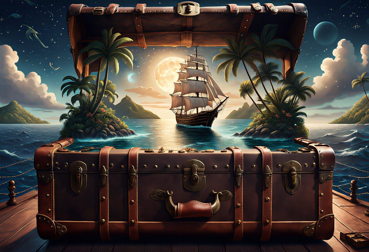 Surreal Tall Ship Scene in Tropical Ocean Landscape