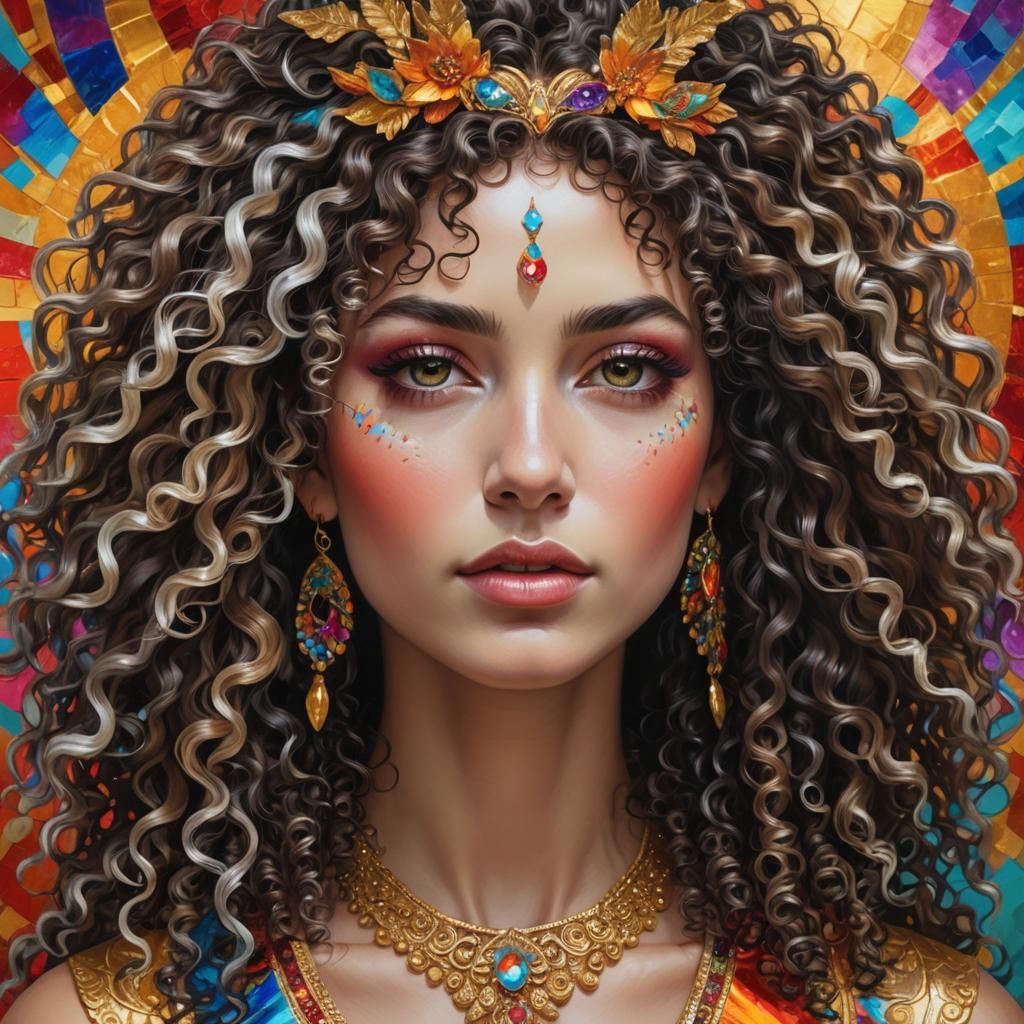 Dramatic Goddess Portrait with Precious Stone Colors