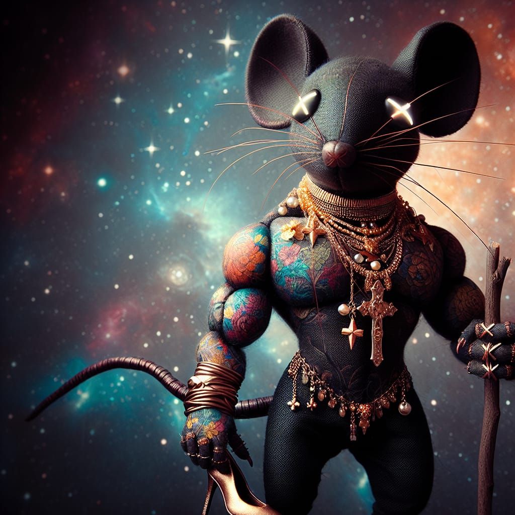 Muscular Fabric Mouse with Floral Tattoos