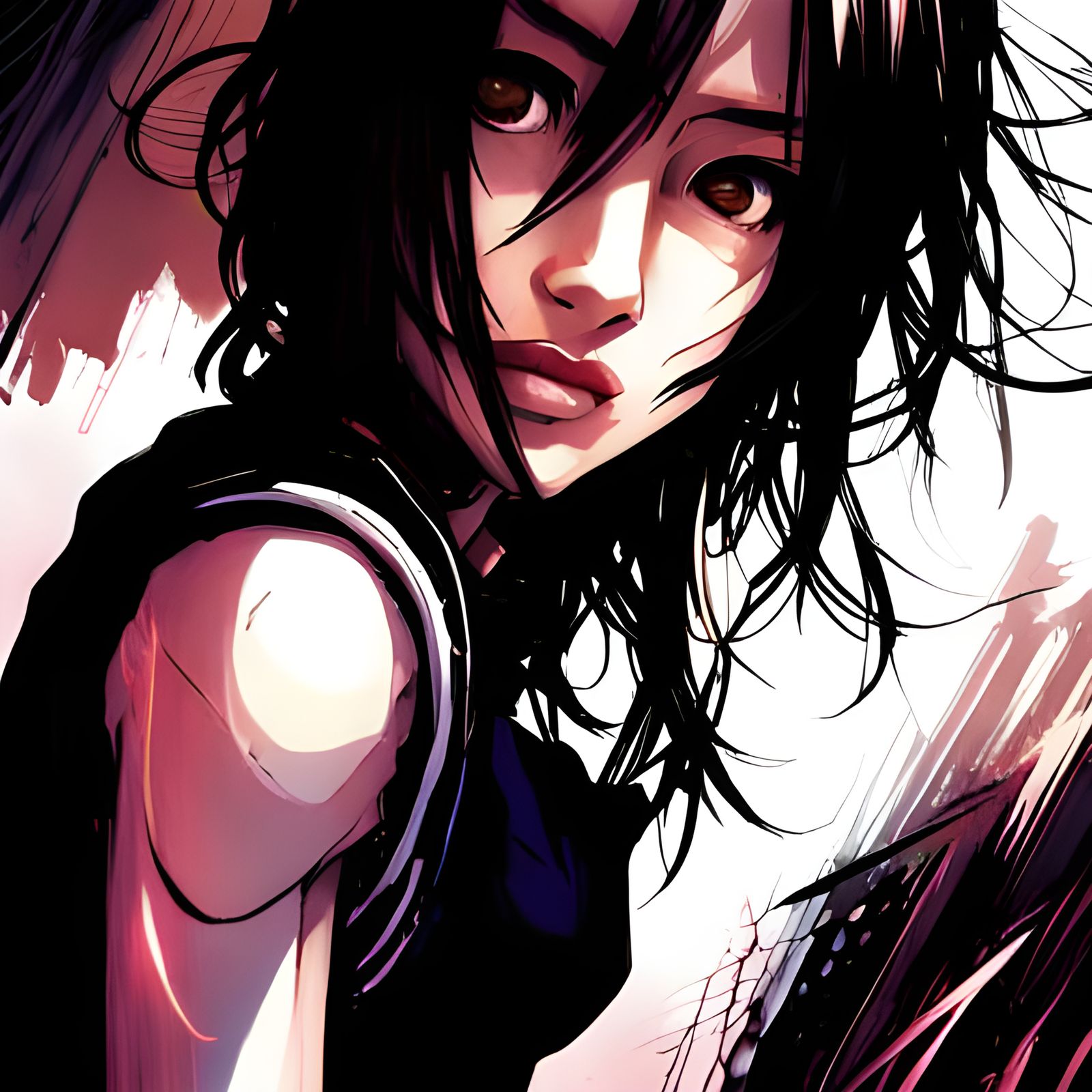 Elegant Goth Girl with Glowing Eyes in Manhwa Style