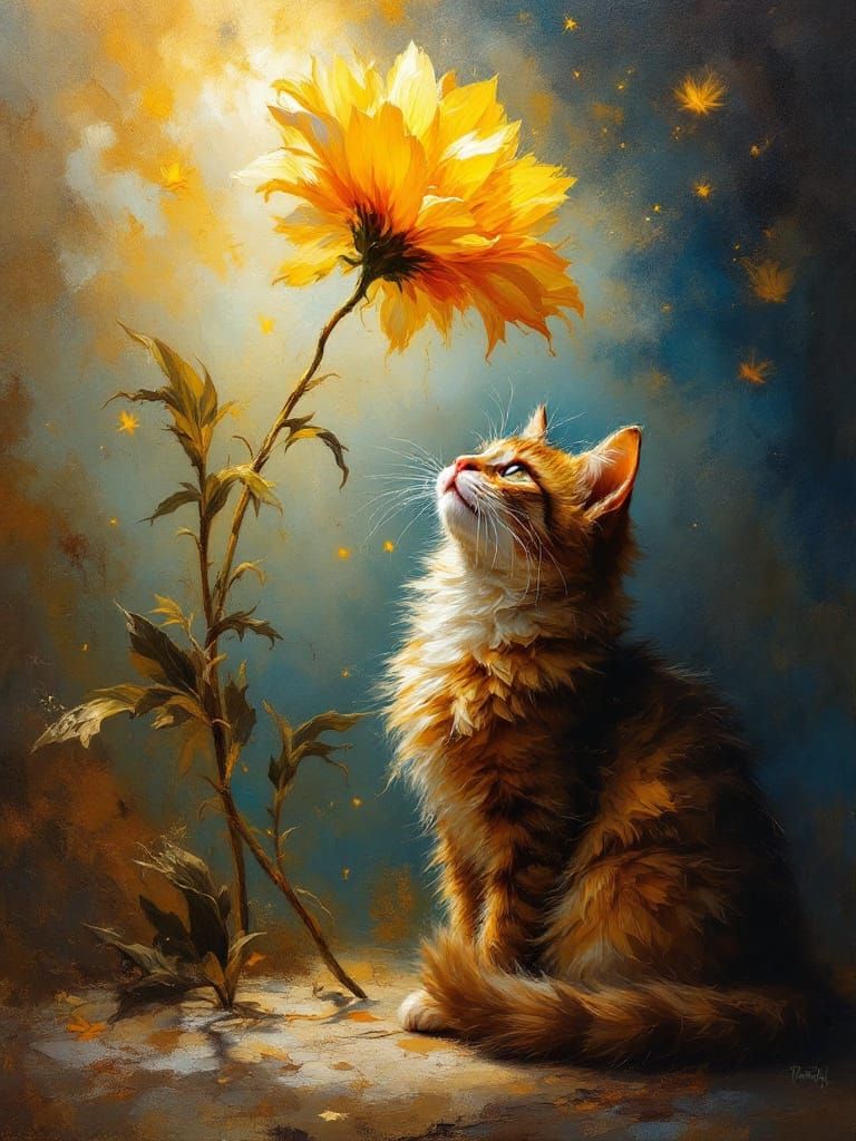 Adorable Cat in Romantic Masterpiece Painting