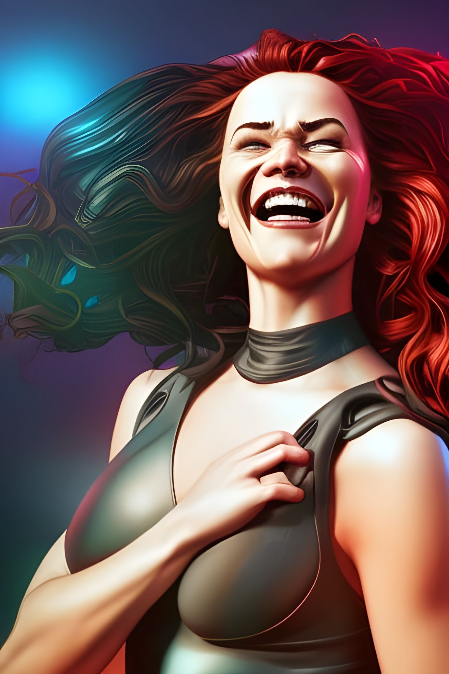 Laughing Superhero Portrait in Comic Book Art Style