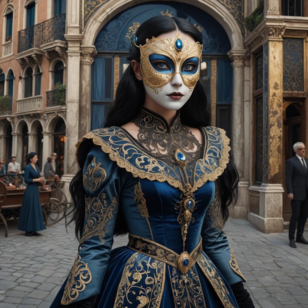 Venetian Masquerade Girl in Art Nouveau Style