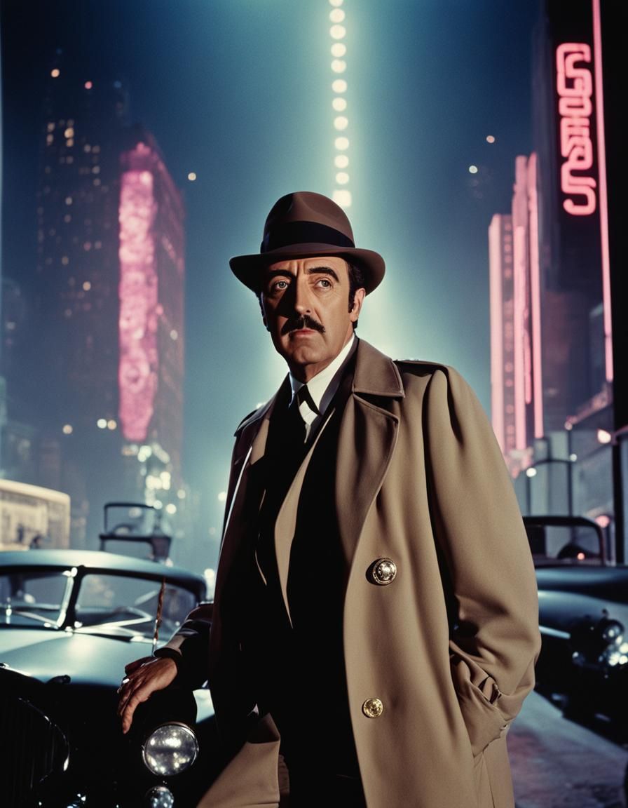 Inspector Clouseau in a Futuristic Cityscape