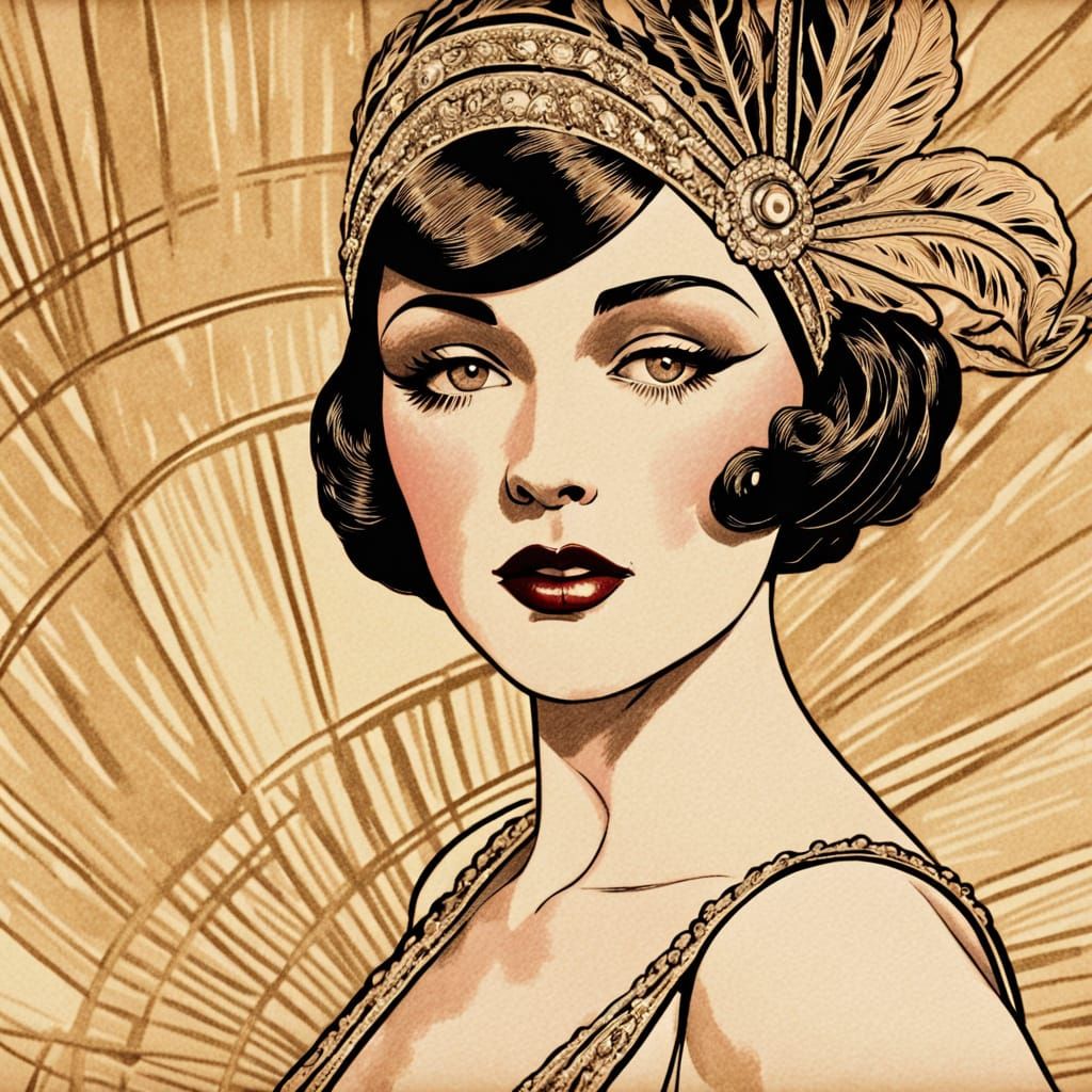 1920s Burlesque Fan Dancer in Vintage Rotoscope Style