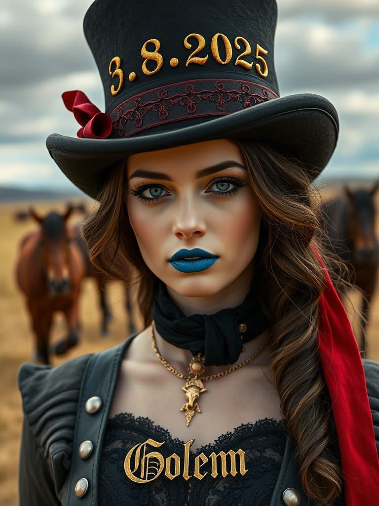 Steampunk Gothic Woman Travels to 19th Century Prairie