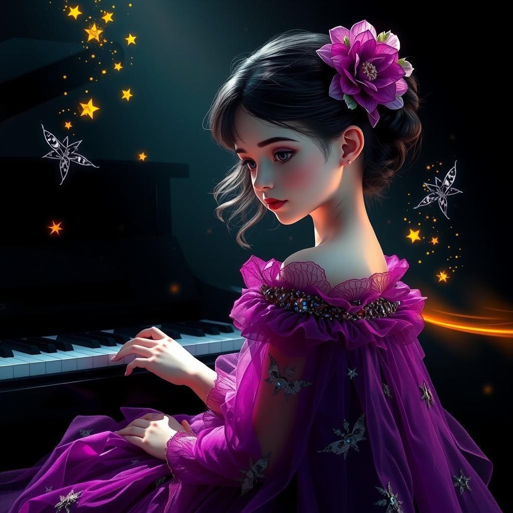 Ethereal Pianist in Art Nouveau Style