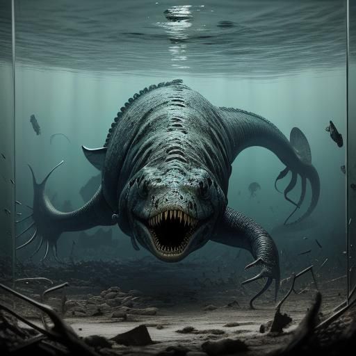 Terrifying Humanoid Sea Monster Emerges from Glass Tank