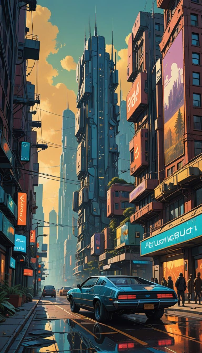 Solar Punk Metropolis in Vibrant, Art Nouveau-Inspired Glory