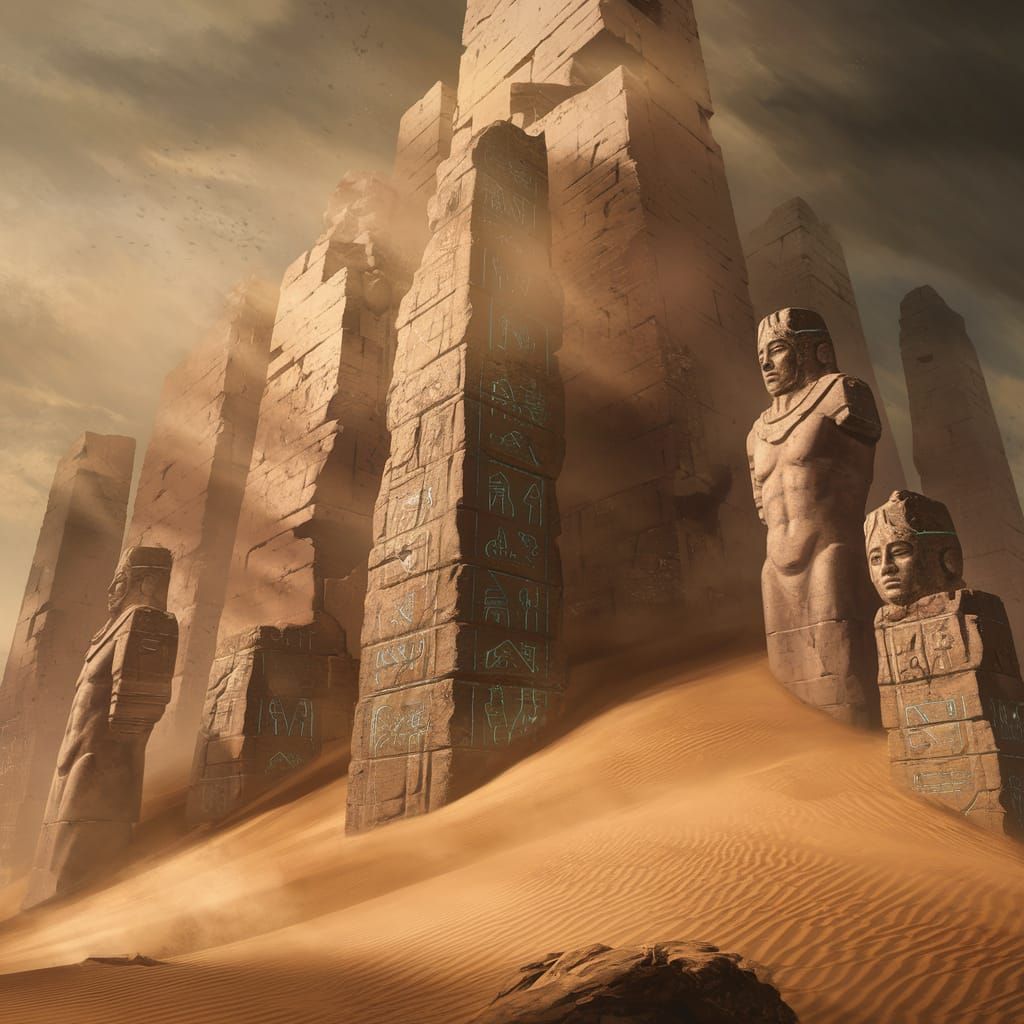 Epic Desert City Ruins in Sandstorm Concept Art