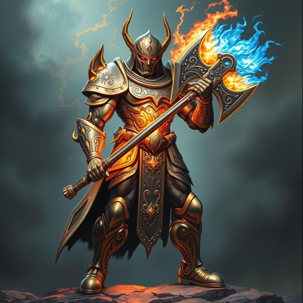 an ultimate warrior in cosmic armor , gleaming metallic , la...