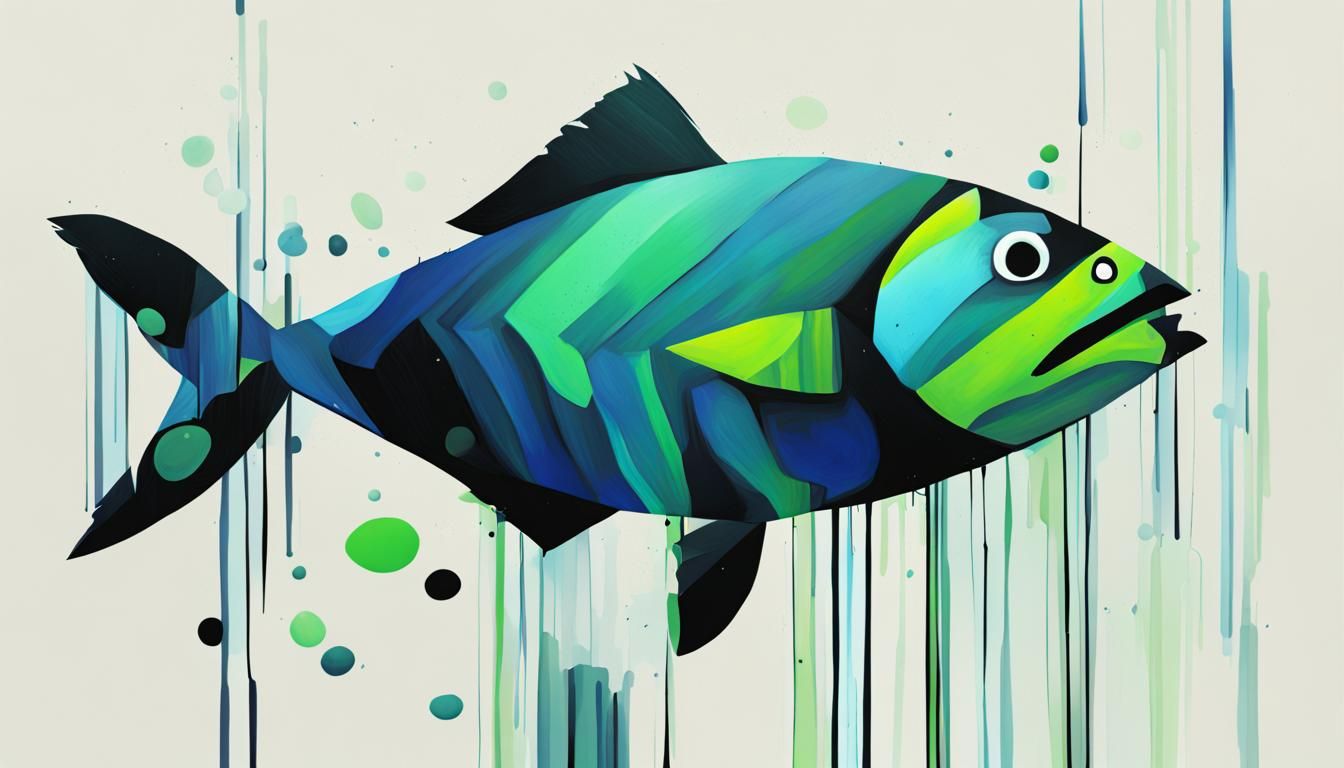 Abstract Glitch Art Fish in Ocean Painting