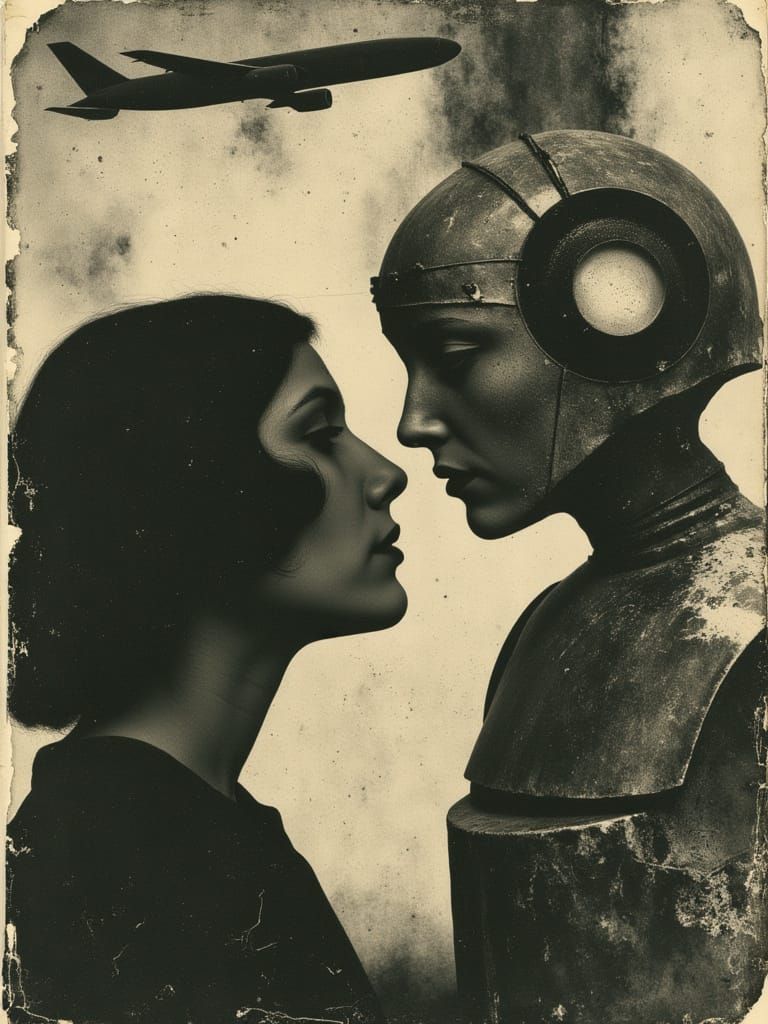 Vintage Film Starlet Ensnared by Art Deco Android in a Diese...