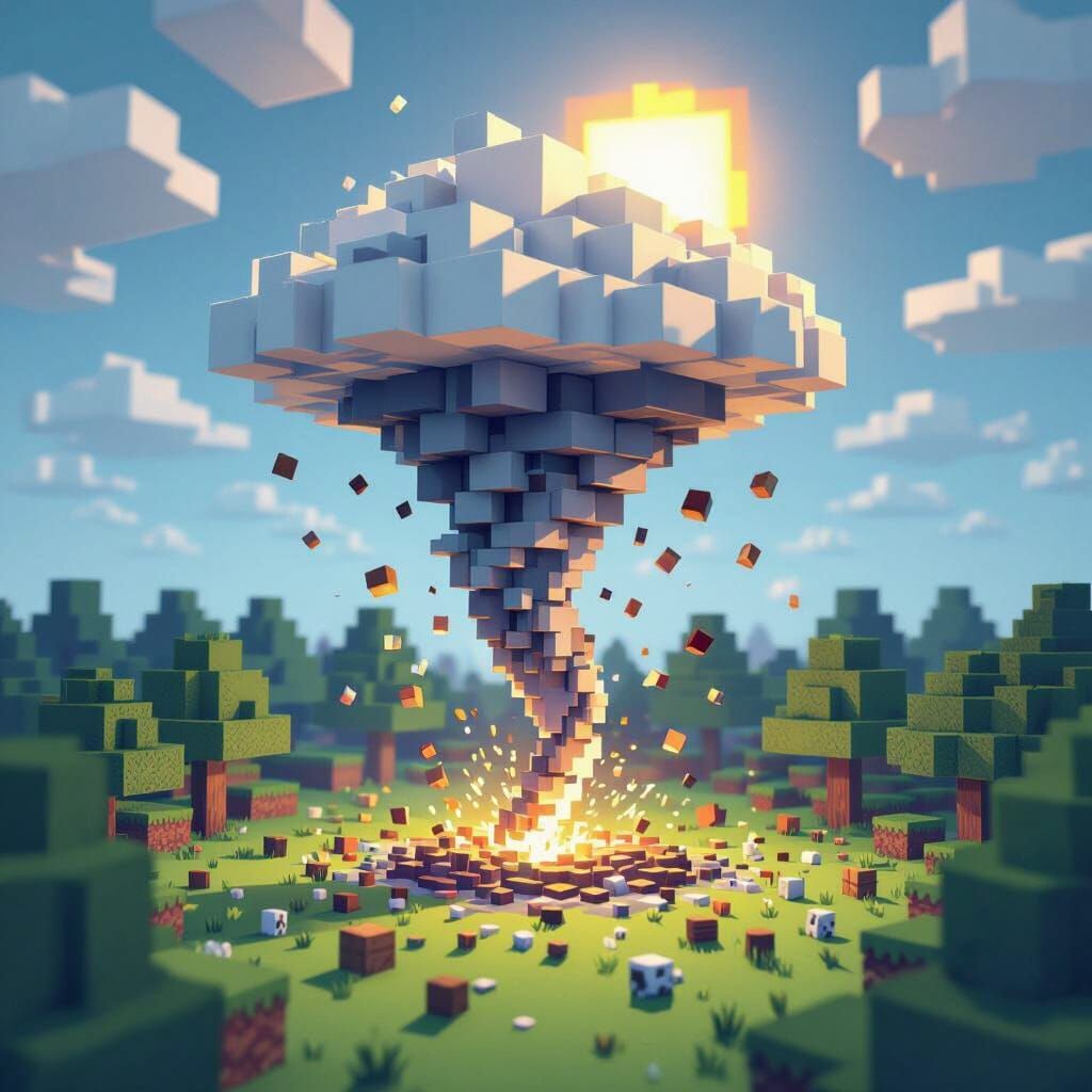 Minecraft EF0 Tornado in Isometric Low-Poly Style