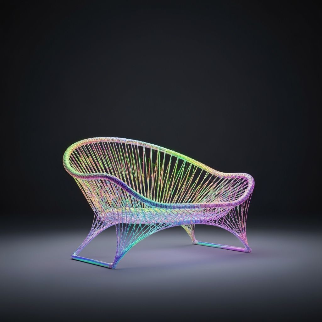 Holographic Woven Chair: Futuristic Art Piece